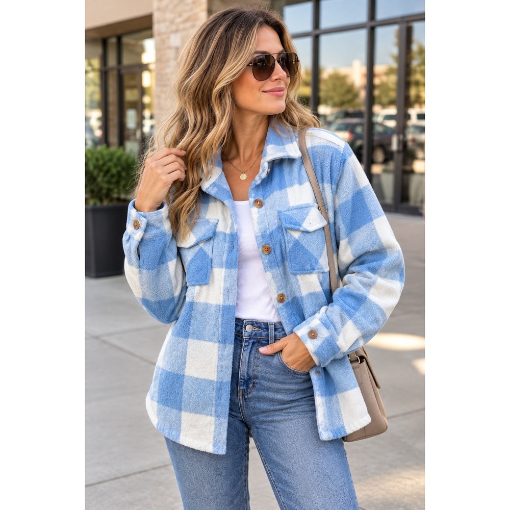 Members Mark Blue Plaid Wool Blend Shacket Womens XL 14/16